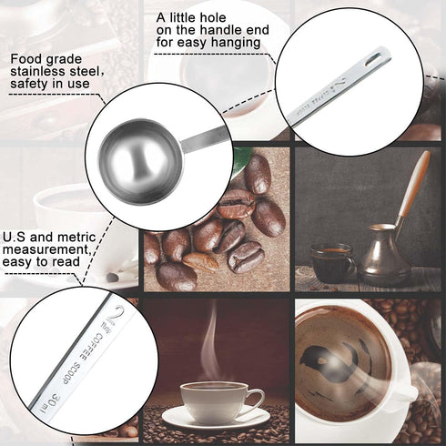 2 Pcs Coffee Scoop Set, 18/8 Stainless Steel Measuring Spoons (1 Tablespoon & 2 Tablespoon) with Long Handle