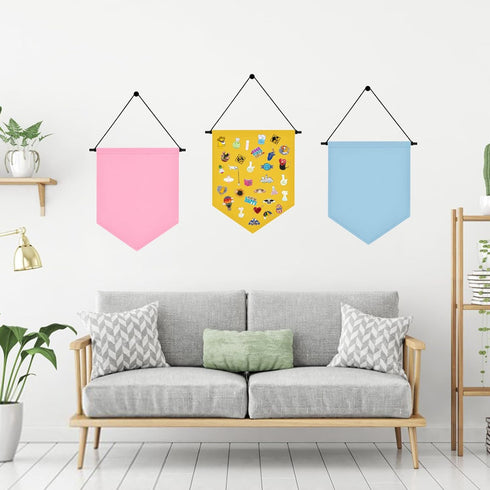 Wall Hanging Brooch Organizer Storage Board, Colorful Enamel Pin Badge Canvas Display Banner, 12.6x10in (Yellow)
