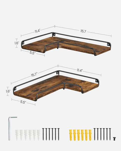 Set 2, ULLS831B01 VASAGLE Corner Shelf Wall Mount of Floating Shelves, Small Wall Shelf for Decor Storage, for Living