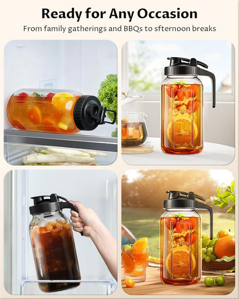 64 oz 2 (1/2 Mason Jar Pitcher Airtight & Leakproof Glass Pitcher with Lid, Perfect for Iced Tae, Sun Tea, Cold Brew