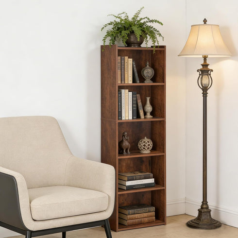 5-Tier ZENY Shelf Bookcase, Freestanding Wood Storage Display Open Bookshelf for Home Office (Rustic Brown)