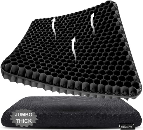 Helishy Gel Seat Cushion, Jumbo&Thick Gel Cushion with Non-Slip Cover for Home Office