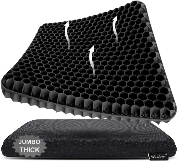 Helishy Gel Seat Cushion, Jumbo&Thick Gel Cushion with Non-Slip Cover for Home Office