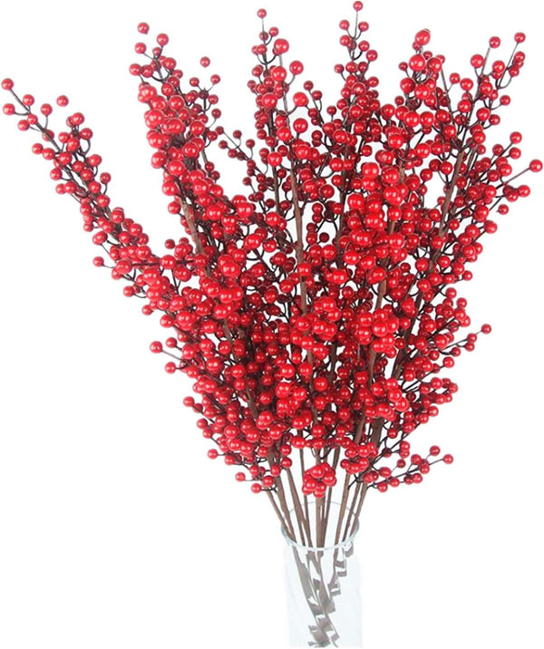DODXIAOBEUL 25 Inch Artificial Red Berry Stems Branches,Faux Berries Fake Flower for Christmas