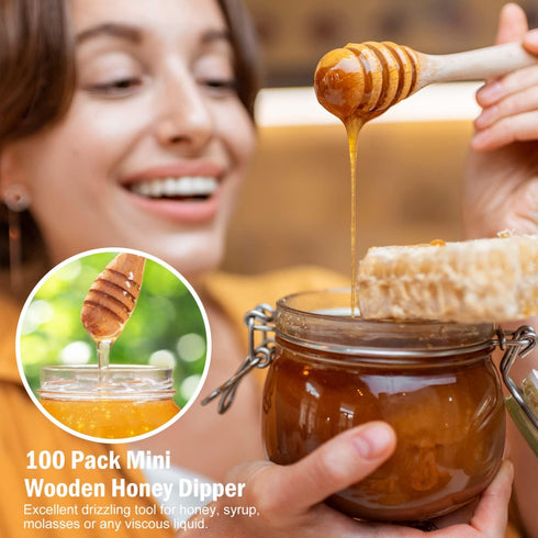 WEFOO 100 3 Inch PCS Wooden Honey Dipper Sticks, Honey Sticks Mini Honeycomb Sticks, Mini Honey Dipper Honey Stirrers