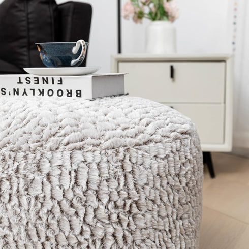 20x20x12 Inches Asuprui Pouf Ottoman Unstuffed Ottoman Foot Rest No Filler Soft Fur Foot Stool Fuzzy Chair Floor Pouf