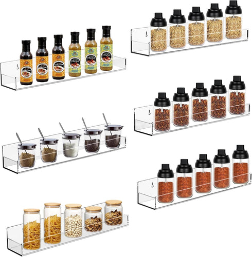 CRAFTIFANO Clear Acrylic Spice Rack Wall Mounted 15 inch Floating Shelf with Removable