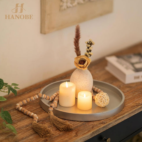 12" Hanobe Decorative Trays for Coffee Table: Round Sliver Tray for Home Decor - Modern Circle Ottoman Trays for Living
