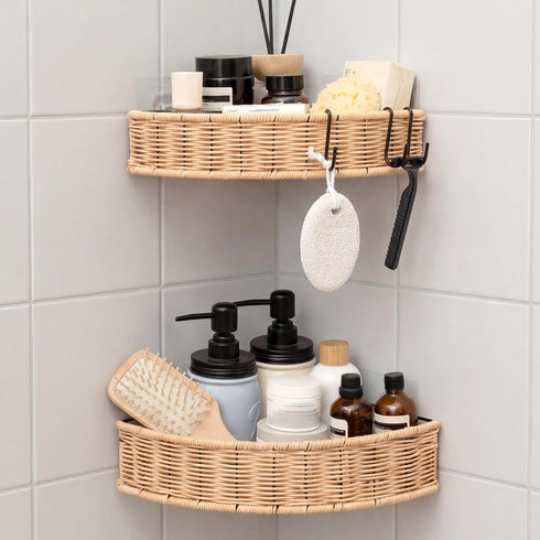 GRANNY SAYS 2 Pack Wicker Corner Shower Caddy Hanging, Shower Shelf for