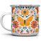 Floral Butterfly Enamel Camping Coffee Mug - Nature Flowers Botanical Gift Cup for Friend, Coworker, Women, Mom (12oz)