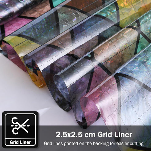 FEOMOS Stained Glass Window Film | Colorful Lattice Window Privacy Films | Anti UV 29.5 x 78.7 inches