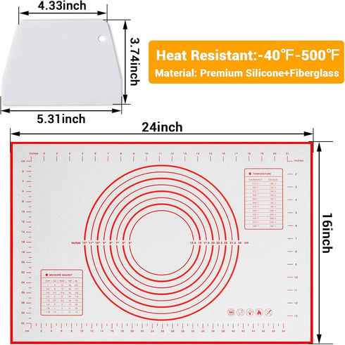 Qidoe Silicone Baking Mat, Extra Thick Non Stick (16"x 24") with Measurement, Fondant, Dough Rolling, Oven Liner