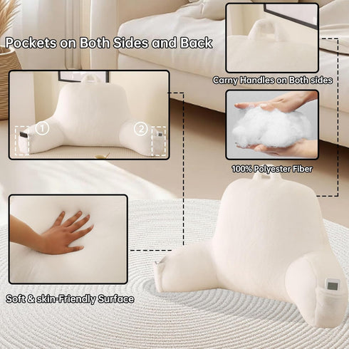 Fur,Large(19")) Reading Pillow for Sitting in Bed,Large Backrest Reading Pillow with Arm Rest,Back-Rest Support Cushion