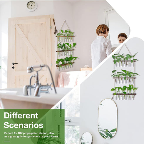 21 3 XXXFLOWER Wall Hanging Propagation Station with Wooden Stand Glass Test Tubes Tiers Planters Wall Terrarium