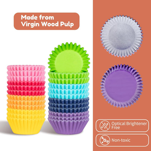 600pcs Paper Cupcake Liners - 1.25 Inches Mini Muffin Liners, Thick & Sturdy Rainbow Colors