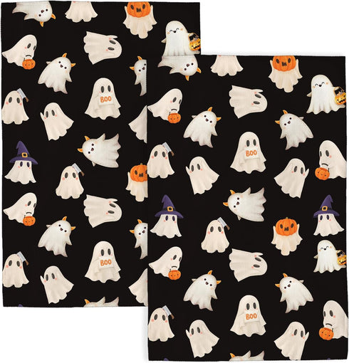 Halloween Kitchen Towels 16x24 Inch Black Cute Ghost Pumpkin Fall Decor Dish