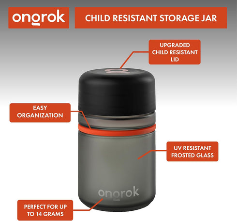 180ml, 3 Pack ONGROK Glass Storage Jar, | UV Herb/Spice Jar with ChildResistant Lid, ColorCoded Glass Containers