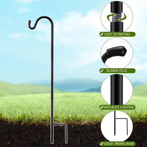 4 24 Inch Hummingbird Pcs Shepherds Hook for Outdoor Adjustable Bird Feeder Pole Metal Steel Shepard Hooks for Stand