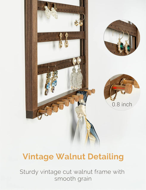 Mymazn Easy Assemble Solid Walnut Wood Earring Wall Holder Hanging Jewelry Organizer Necklace Holder Earring Hanger