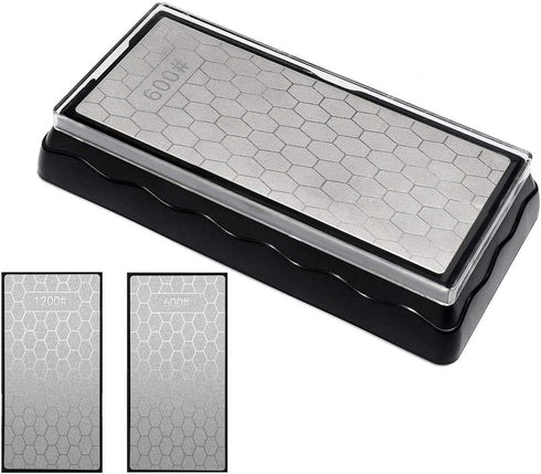 YCAMMIN Double-sided Diamond Sharpening Stone, Knife Sharpener with Honeycomb Surface Plate, Non-slip Base (600/1200