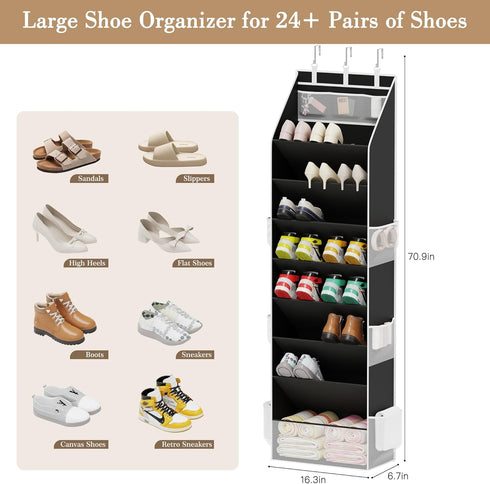 Closet, Closet 1624 Criusia Shoe Organizer, Over the Door Shoe Organizer for Hanging Shoe Storage with Large Deep