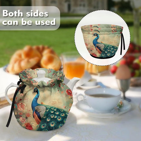 Peacock Tea Cozy for Large Teapot, Insulated Cover to Keep Warm, Machine Washable for Kitchen Decor