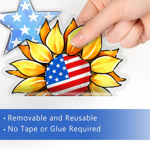 Mfault 4th of July Patriotic Window Clings, 4 Sheets America USA Sunflower Blue Truck Stickers Decal Decorations