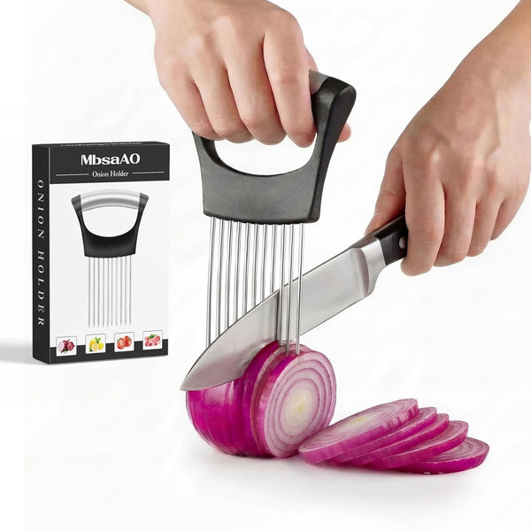 MbsaAO Onion Holder for Slicing, Stainless Steel Onions Slicer with Protective Cover, Vegetable