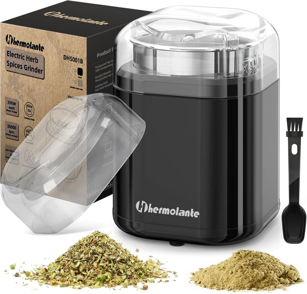Herb Grinder Spice Grinder, 200w Electric Grinder with Stainless Steel Blade and Cleaning Brush, Compact Size for Herbs