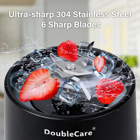 Portable Blender for Shakes and Smoothies,500ml Electric Juicer, 4000mAh Smoothie Blender with BPA-Free Material, USB Rechargeable Fresh Juice Blender for Travel, Gym, Outdoors, and Home, Black by DoubleCare