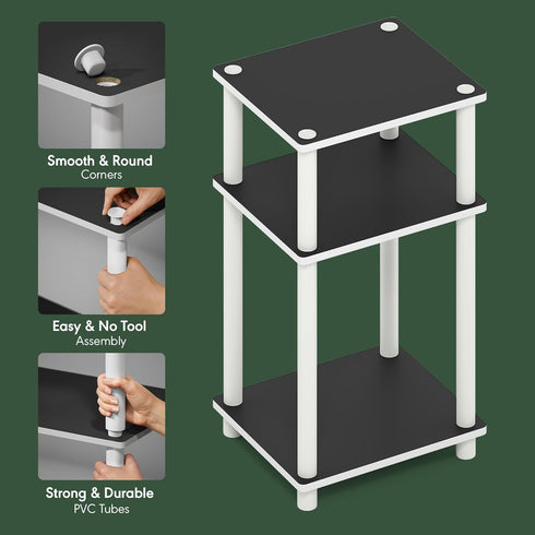 3-Tier 1-Pack Furinno JUST Side Table, End Table, Open Shelves Night Stand, Bedside Table, Toolless Assembly