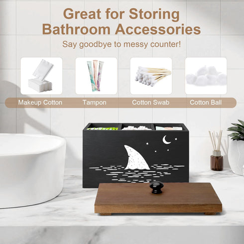 MROUEN Tampon Holder for Bathroom,Black Feminine Product Organizer,Girl Stuff Box for Bathroom,Pad and Tampon Organizer