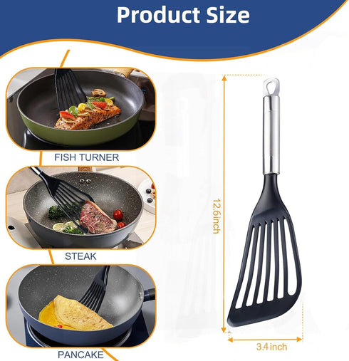 KSENDALO Thin Kitchen Spatula Turner for Egg, Fish, Slotted Flexible Plastic Spatula for Nonstick Cookware, Ideal