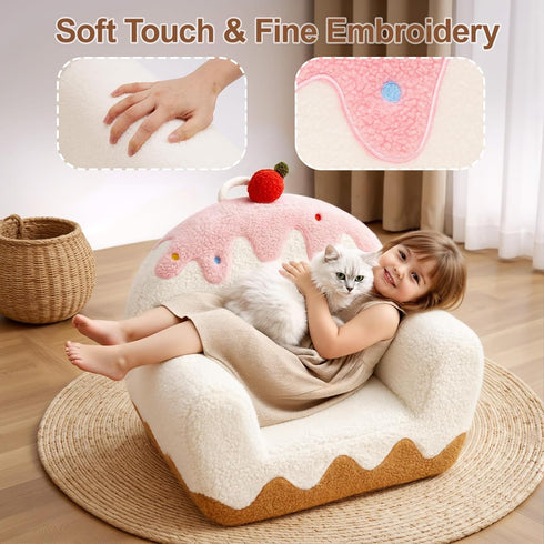 OUOZZZ 16, Cozy Toddler Chair for Ages Soft Sherpa Kids Sofa with Book Pocket & Carry Handle, Single-Seat Couch