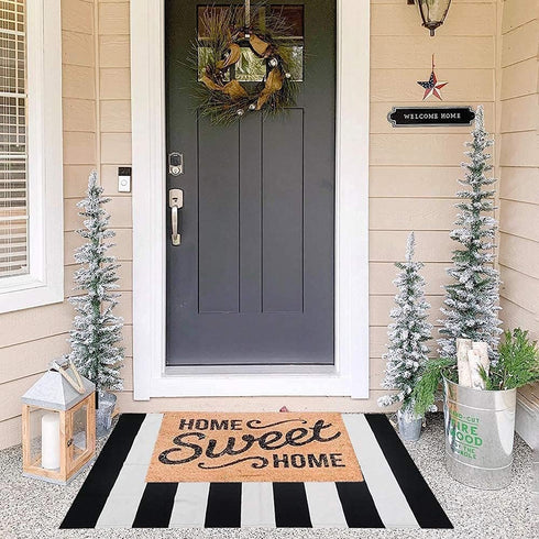 CAINANEL Black and White Striped Outdoor Rug 27.5X 43 inches Front Door Mat Hand-Woven Cotton Indoor/Outdoor for Layered Mats,Welcome Mat, Porch,Farmhouse,Kitchen,Entry Way by CAINANEL