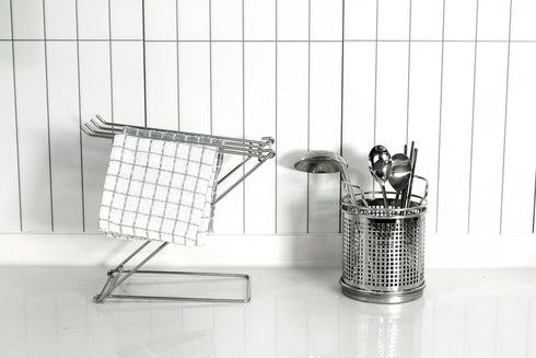 Stainless Steel Washcloth Holder - 4 Arms Folding Towel Drying Rack for Kitchen Countertop, Bathroom, Silver