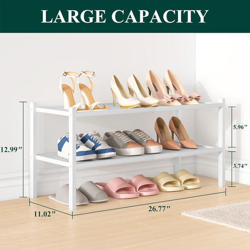 2 Closet, Smiry Bamboo Shoe Rack, Tier Shoe Organizer for Entryway & Stackable Free Standing Storage Shelf for Shoes