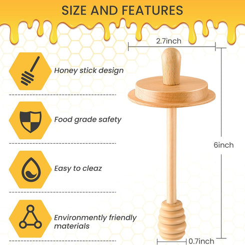 Dunkive 2pcs 16 oz Wooden Honey Dippers, Honey Spoon Wooden Stick for Regular Mouth Mason Jars, Wood Spoon and Lid