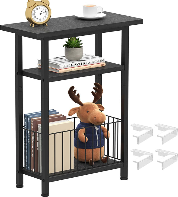 Heybly Small Narrow Side Table for Small Space, Thin Bedside Table with