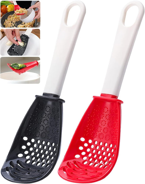 2PCS Kitchen Cooking Spoon Set, Multifunctional Skimmer Scoop Food Strainers, Non-stick Small Spatula (Black and Red)
