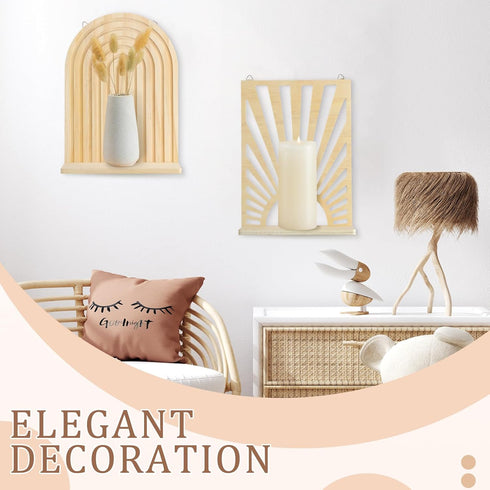 2 Tatuo Pieces Boho Wall Shelf Decor Floating Shelves for Wall Wooden Hanging Holder for Living Room Bathroom Bedroom