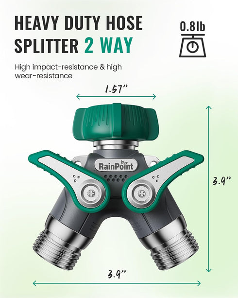 2 3/4'' 100% (1 Pack) RAINPOINT Garden Hose Splitter Way Heavy Duty, Connector Water Hose Bib Y Spigot Splitter