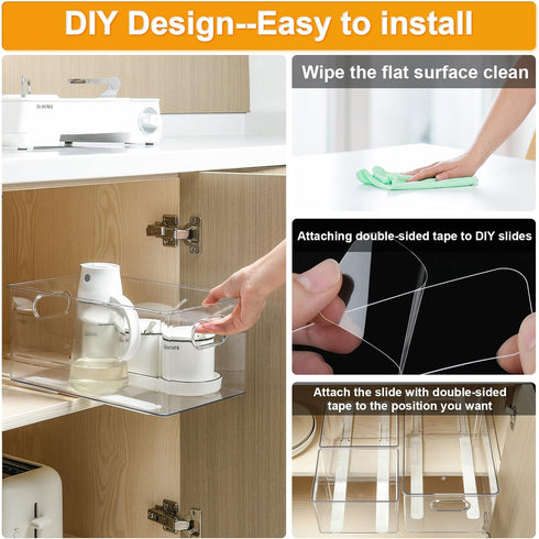 4 PCS Pull Out Rail for Baskets or Bins, Storage and Organization Accessories for Cabinet, DIY Drawer Slides