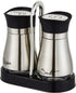 Lonffery Salt and Pepper Shakers Set, Stainless Steel Salt Containers with Glass Bottle, Set of 2