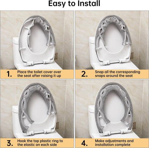 Toilet Seat Cover, Bathroom Soft Thicker Warmer with Snaps, Stretchable Washable Fiber Cloth Covers (Grey)