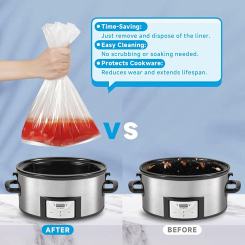 Slow Cooker Liners 3-8 Quart, Large Size Cooking Bags 13"x 21", Disposable Oval Bags for Crock Pot (20)