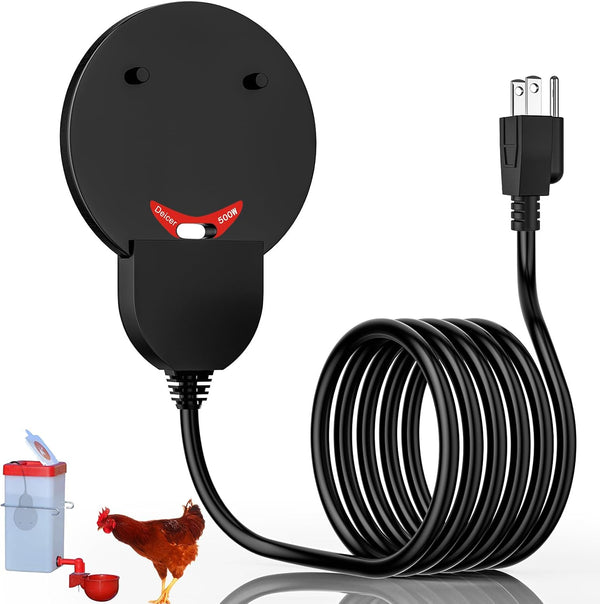 Brbecon Submergible Chicken Waterer Heater, 500Watt Thermostatic Control Heated Chicken Waterer Deicer, Aluminum