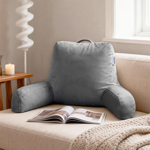 Yagamo Set 2, Reading Pillows for Bed Sitting Up of Adults and Teens Backrest with Arms, Velvet Back Support Pillows