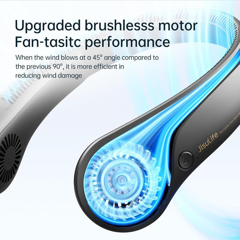 JISULIFE Portable Neck Fan, Hands-Free Bladeless Fan, 5 Speeds, 4000 mAh Battery Operated, Rechargeable, Black