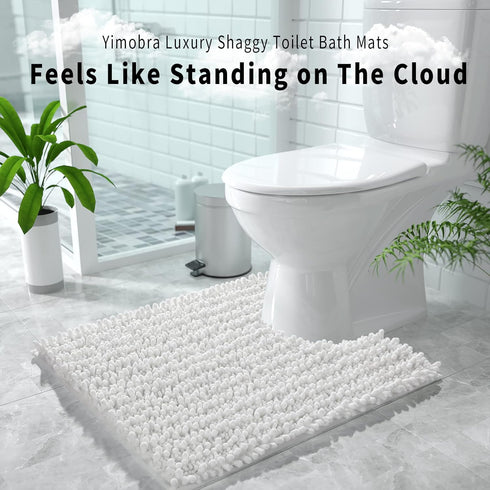 Yimobra Luxury Shaggy U-Shaped Toilet Rug, 24.4 Inches, Soft Non-Slip Bath Carpet, Quick Drying White